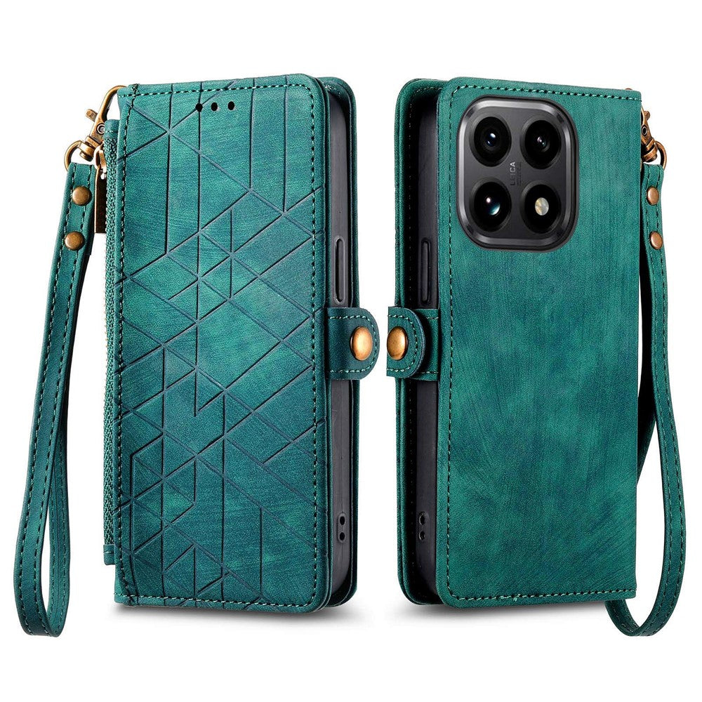 For Xiaomi 15T Case Zipper Wallet Geometry Lines Leather Phone Cover with Strap
