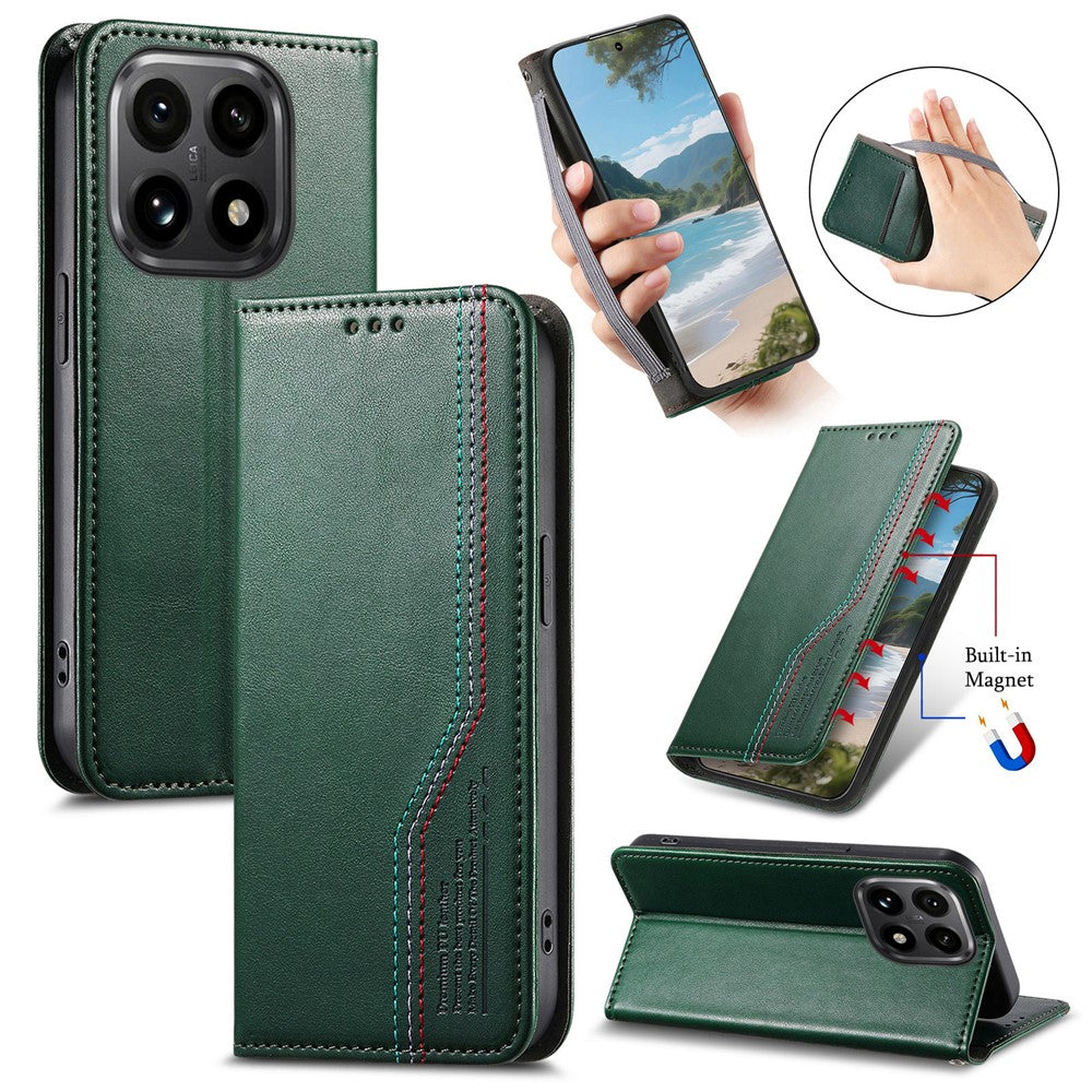 For Xiaomi 15T Case Wallet Tri-Color Stitching Leather Phone Cover with Elastic Wristband