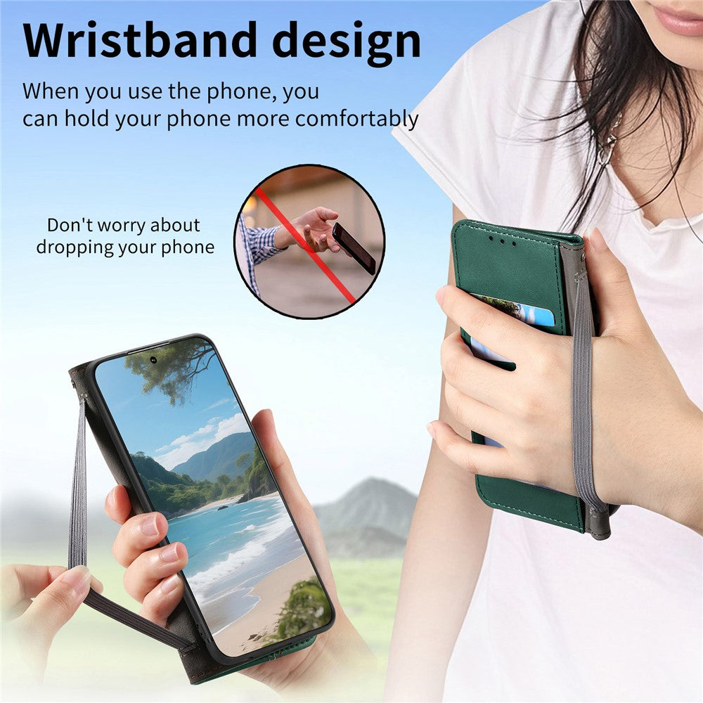 For Xiaomi 15T Case Wallet Tri-Color Stitching Leather Phone Cover with Elastic Wristband