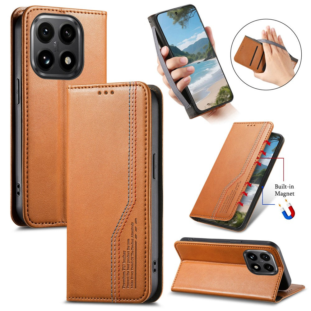 For Xiaomi 15T Case Wallet Tri-Color Stitching Leather Phone Cover with Elastic Wristband