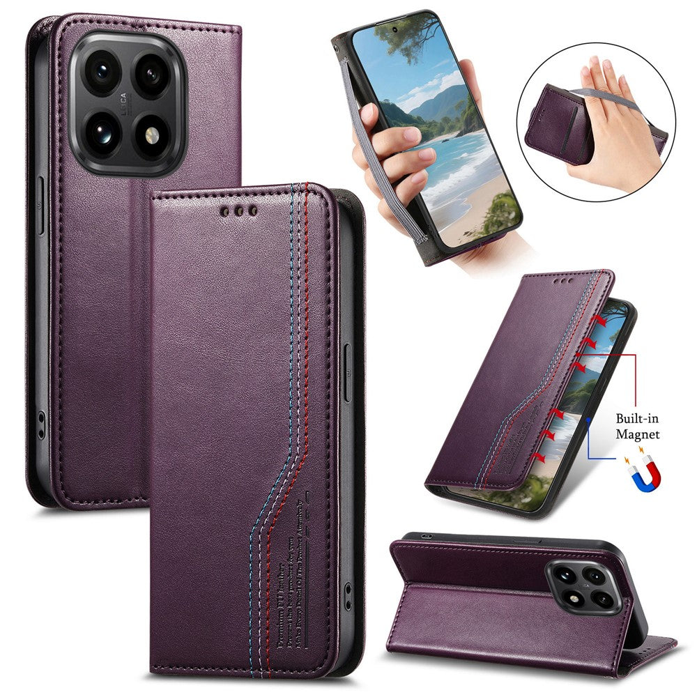 For Xiaomi 15T Case Wallet Tri-Color Stitching Leather Phone Cover with Elastic Wristband
