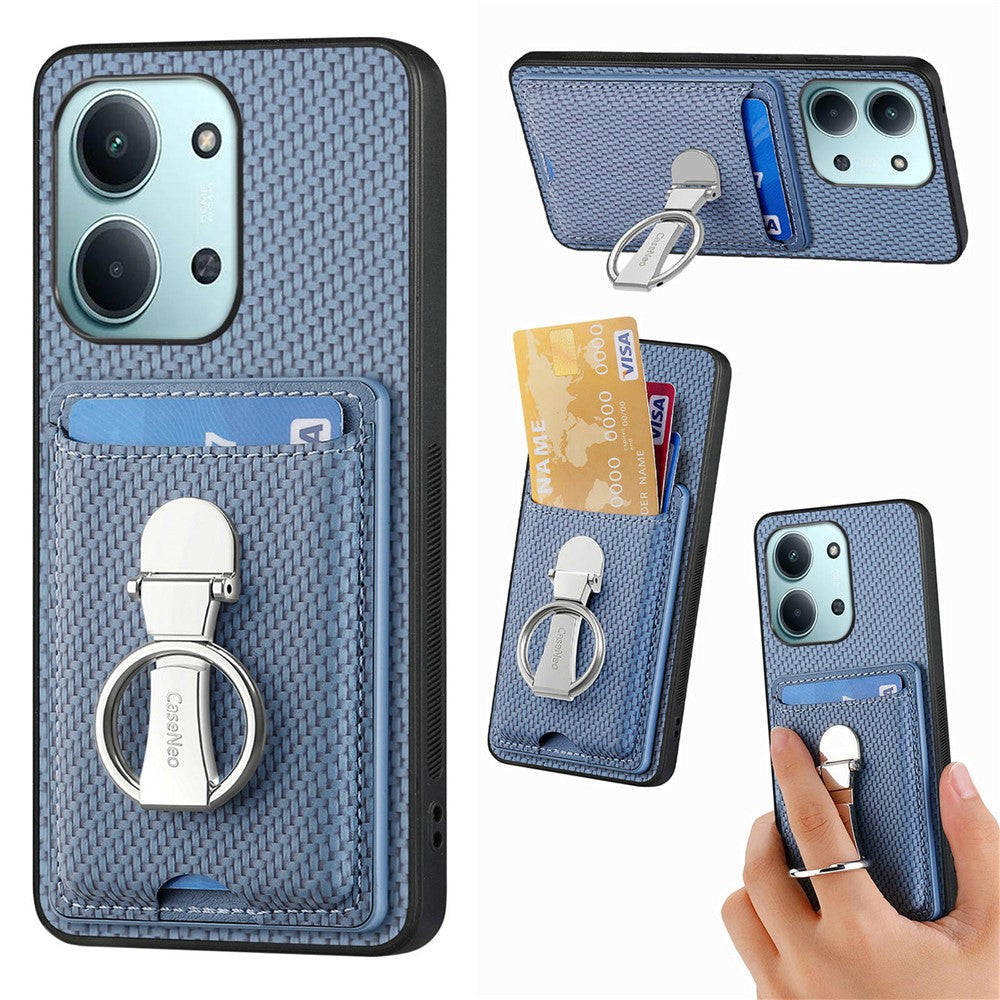 CASENEO C1-19 for Xiaomi Redmi 15C 4G (Global) (171mm) / Poco C85 4G (171mm) Case Folding Kickstand Leather Back Cover Carbon Fiber Texture