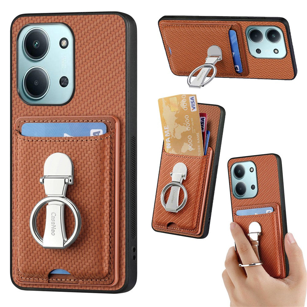 CASENEO C1-19 for Xiaomi Redmi 15C 4G (Global) (171mm) / Poco C85 4G (171mm) Case Folding Kickstand Leather Back Cover Carbon Fiber Texture