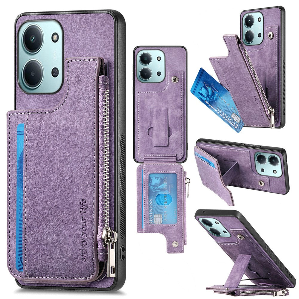 Card Holder Kickstand Case For Xiaomi Redmi 15C 5G (EU) (173mm) / 15C 4G (EU) (173mm) Leather + PC + TPU Phone Cover