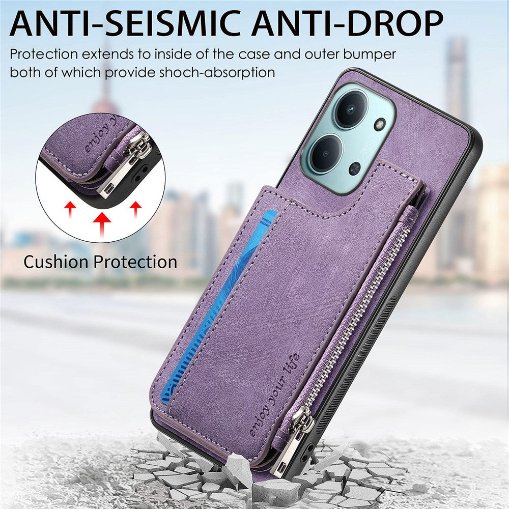 Card Holder Kickstand Case For Xiaomi Redmi 15C 5G (EU) (173mm) / 15C 4G (EU) (173mm) Leather + PC + TPU Phone Cover