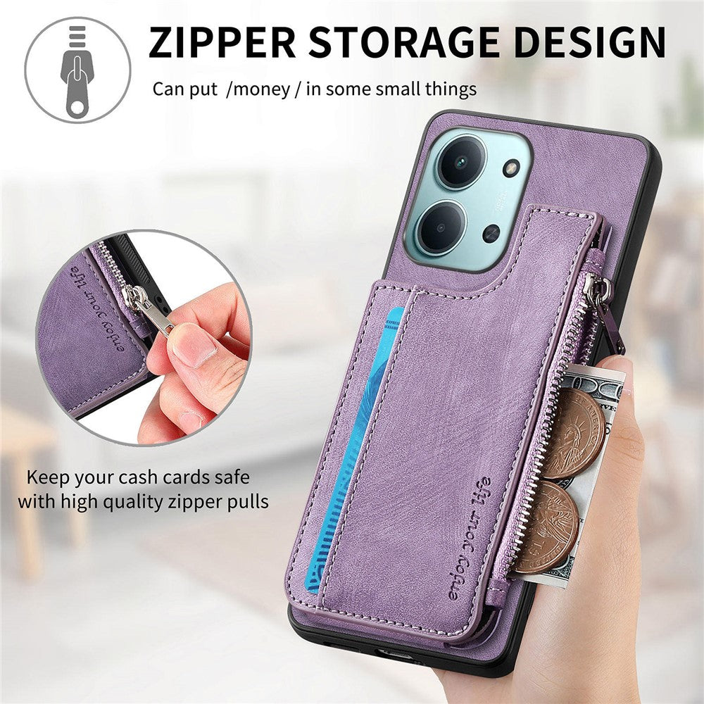 Card Holder Kickstand Case For Xiaomi Redmi 15C 5G (EU) (173mm) / 15C 4G (EU) (173mm) Leather + PC + TPU Phone Cover