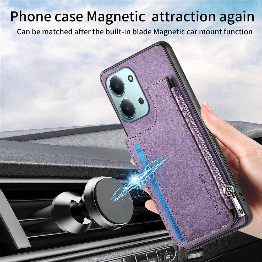 Card Holder Kickstand Case For Xiaomi Redmi 15C 5G (EU) (173mm) / 15C 4G (EU) (173mm) Leather + PC + TPU Phone Cover
