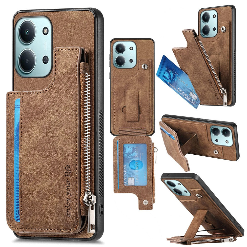 Card Holder Kickstand Case For Xiaomi Redmi 15C 5G (EU) (173mm) / 15C 4G (EU) (173mm) Leather + PC + TPU Phone Cover