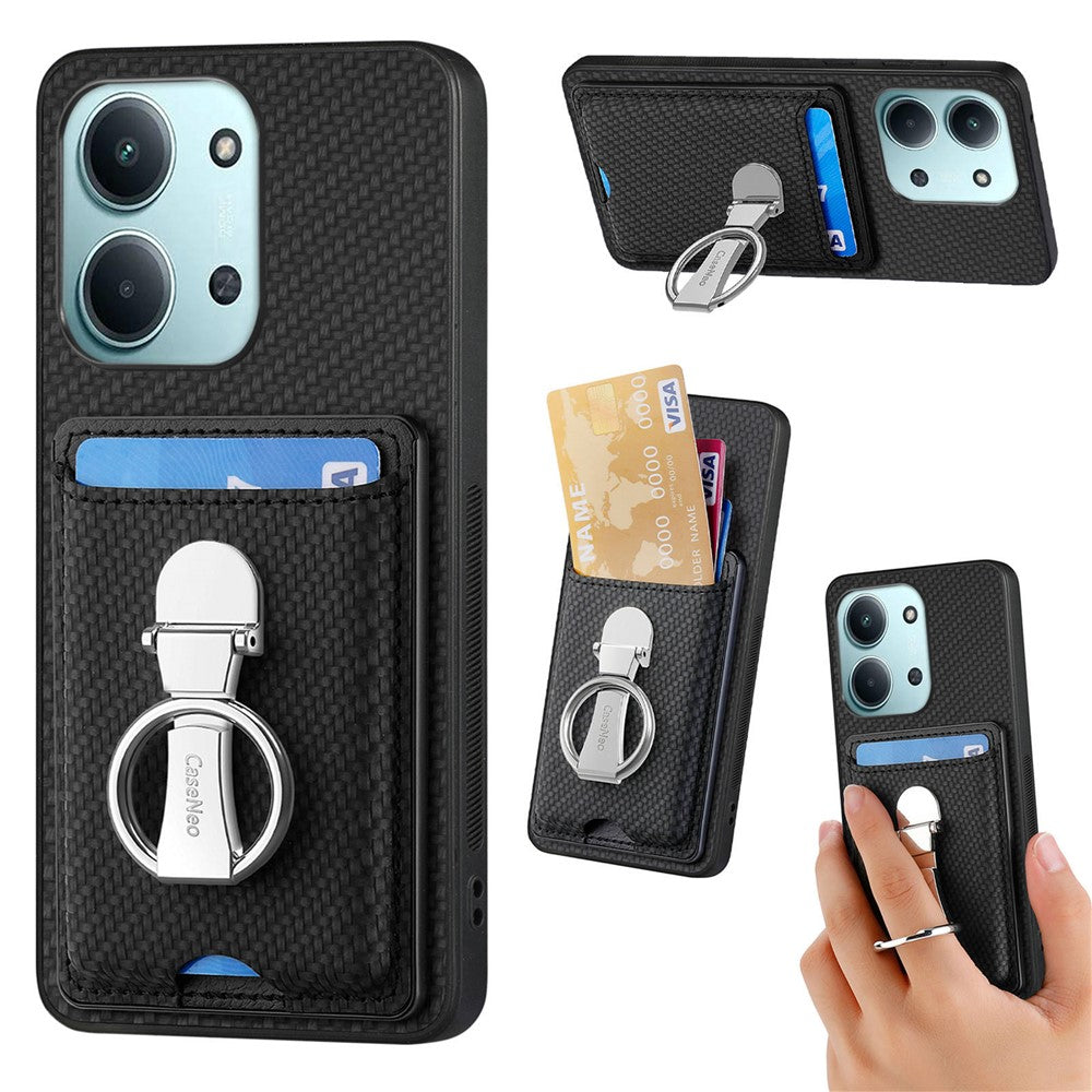 CASENEO C1-19 for Xiaomi Redmi 15C 4G (EU) (173mm) / 15C 5G (EU) (173mm) Case Folding Kickstand Leather Back Cover Carbon Fiber Texture