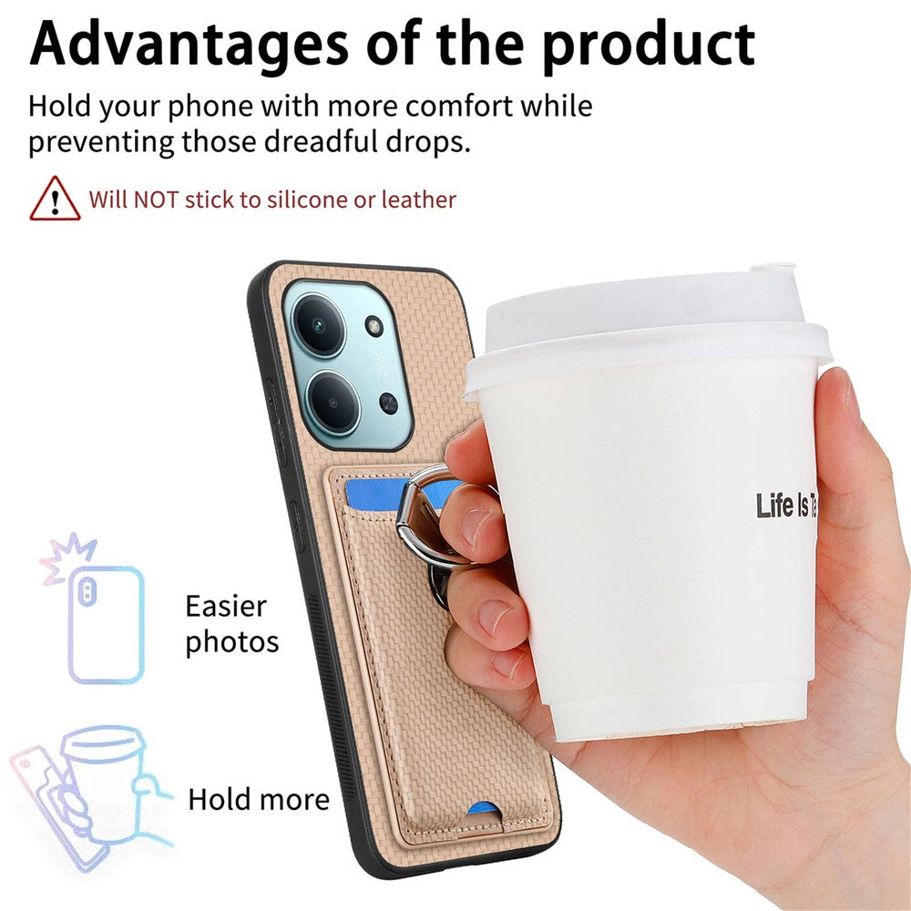 CASENEO C1-19 for Xiaomi Redmi 15C 4G (EU) (173mm) / 15C 5G (EU) (173mm) Case Folding Kickstand Leather Back Cover Carbon Fiber Texture