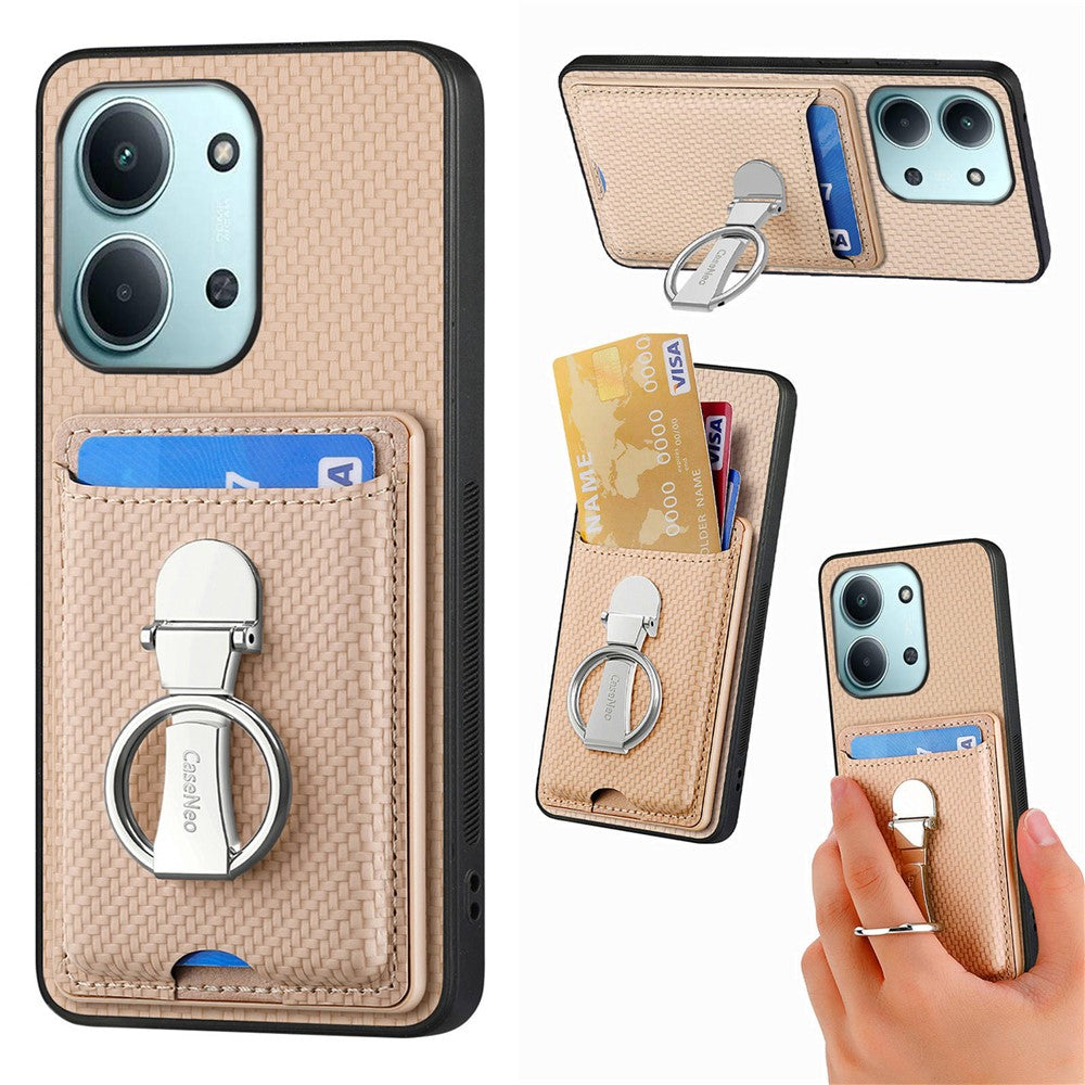 CASENEO C1-19 for Xiaomi Redmi 15C 4G (EU) (173mm) / 15C 5G (EU) (173mm) Case Folding Kickstand Leather Back Cover Carbon Fiber Texture