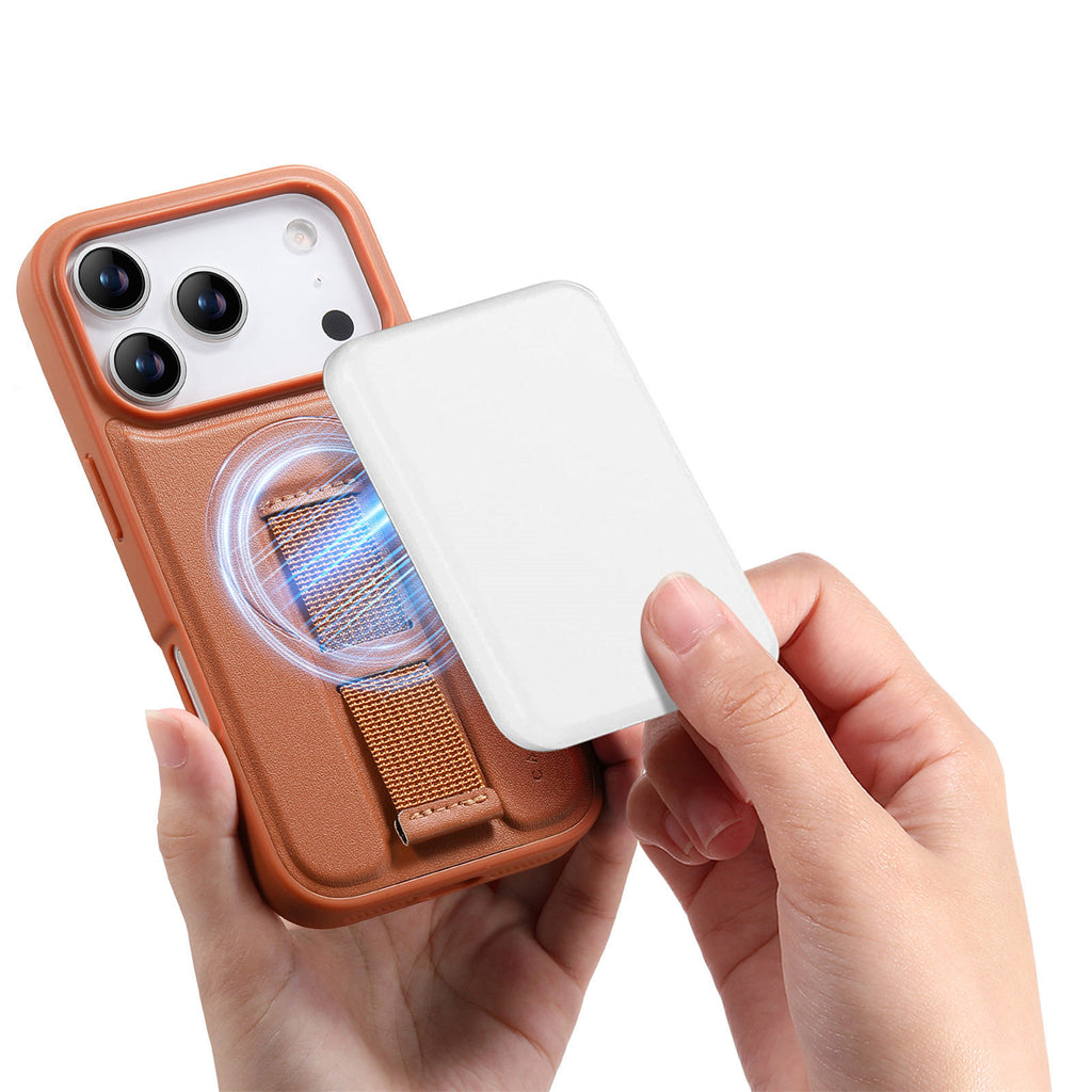 For iPhone 17 Pro Max Magnetic Case CASENEO Wristband PU Leather + PC Shockproof Phone Cover