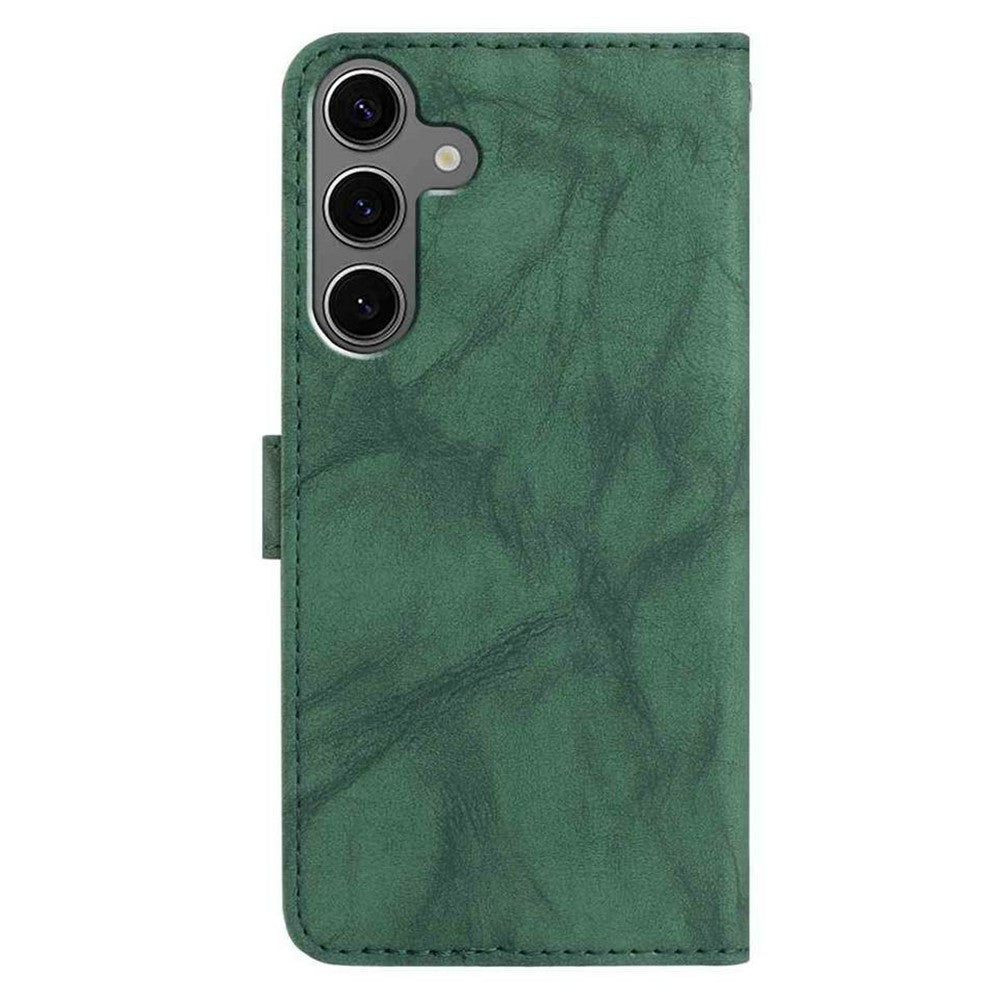 For Samsung Galaxy S25 Leather Case Butterfly Flower Imprinted Wallet Stand Flip Phone Cover with Wrist Strap