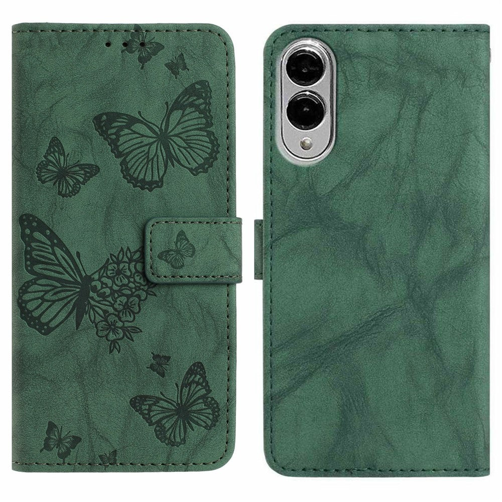 For Samsung Galaxy S25 Edge Leather Case Butterfly Flower Imprinted Wallet Stand Flip Phone Cover with Wrist Strap