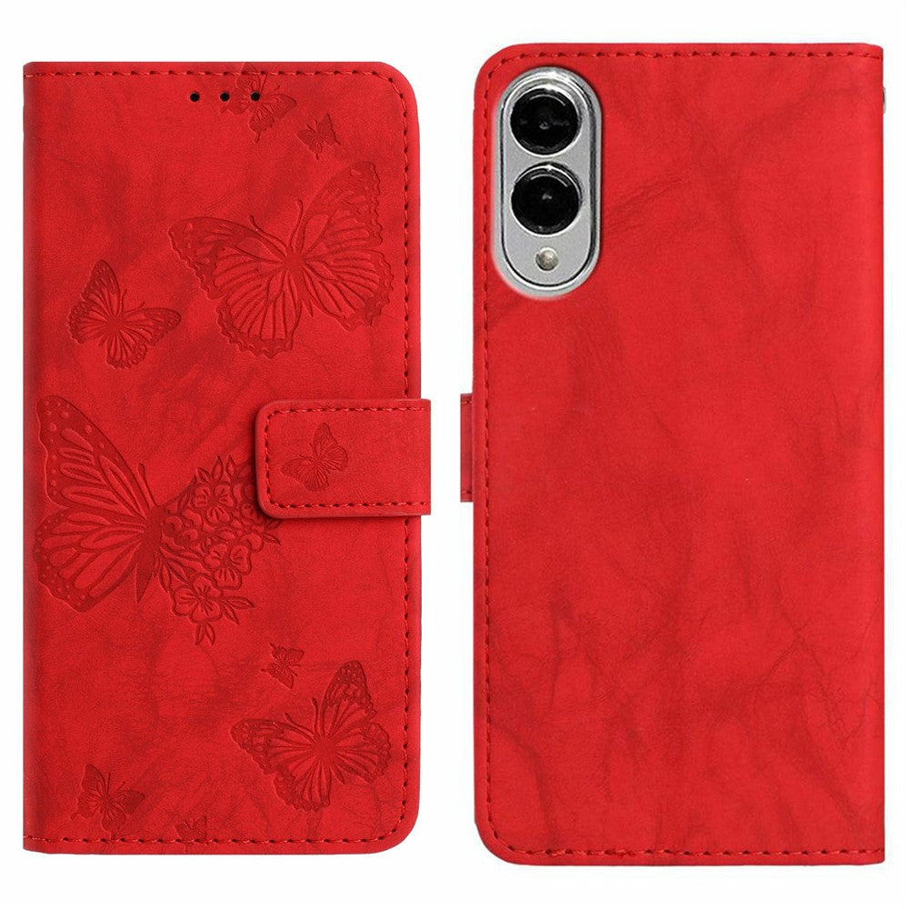 For Samsung Galaxy S25 Edge Leather Case Butterfly Flower Imprinted Wallet Stand Flip Phone Cover with Wrist Strap