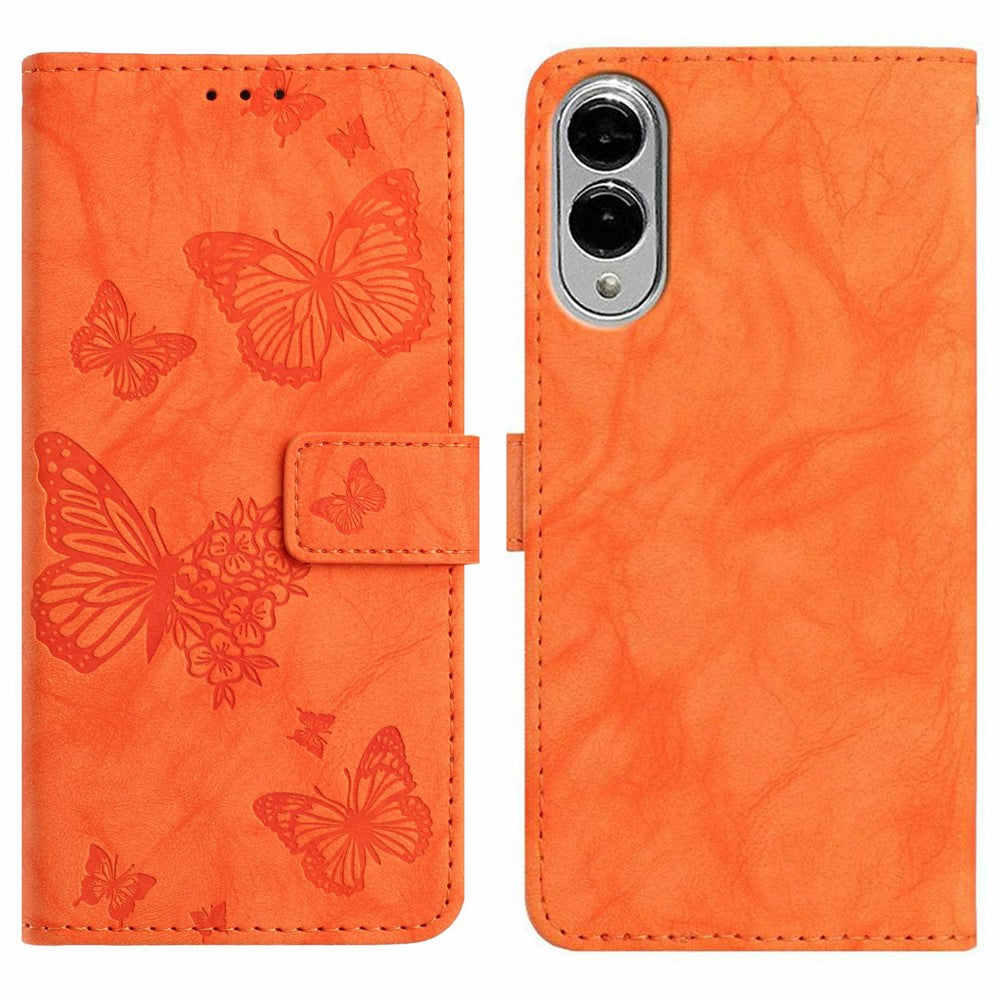 For Samsung Galaxy S25 Edge Leather Case Butterfly Flower Imprinted Wallet Stand Flip Phone Cover with Wrist Strap