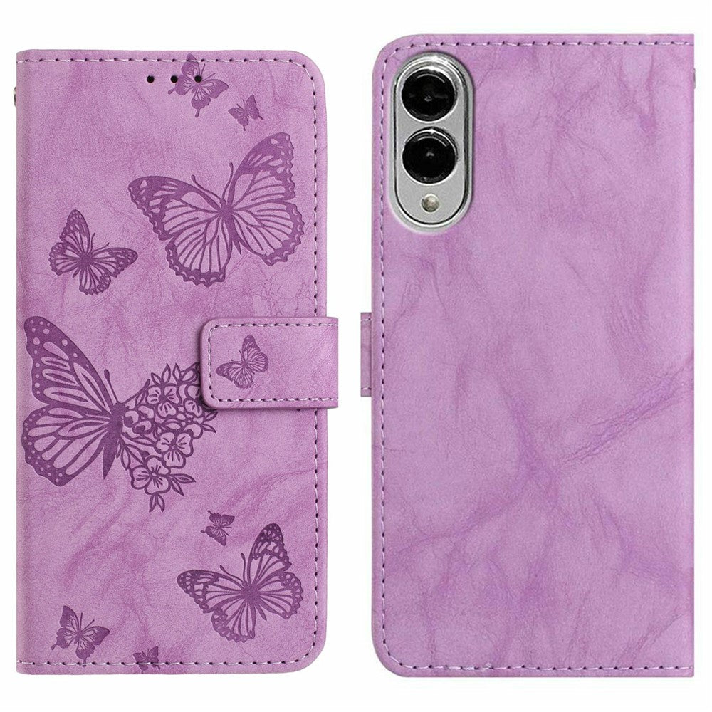 Funda de piel para Samsung Galaxy S25 Edge con estampado de mariposas y flores. Funda tipo cartera con soporte y correa de muñeca.
