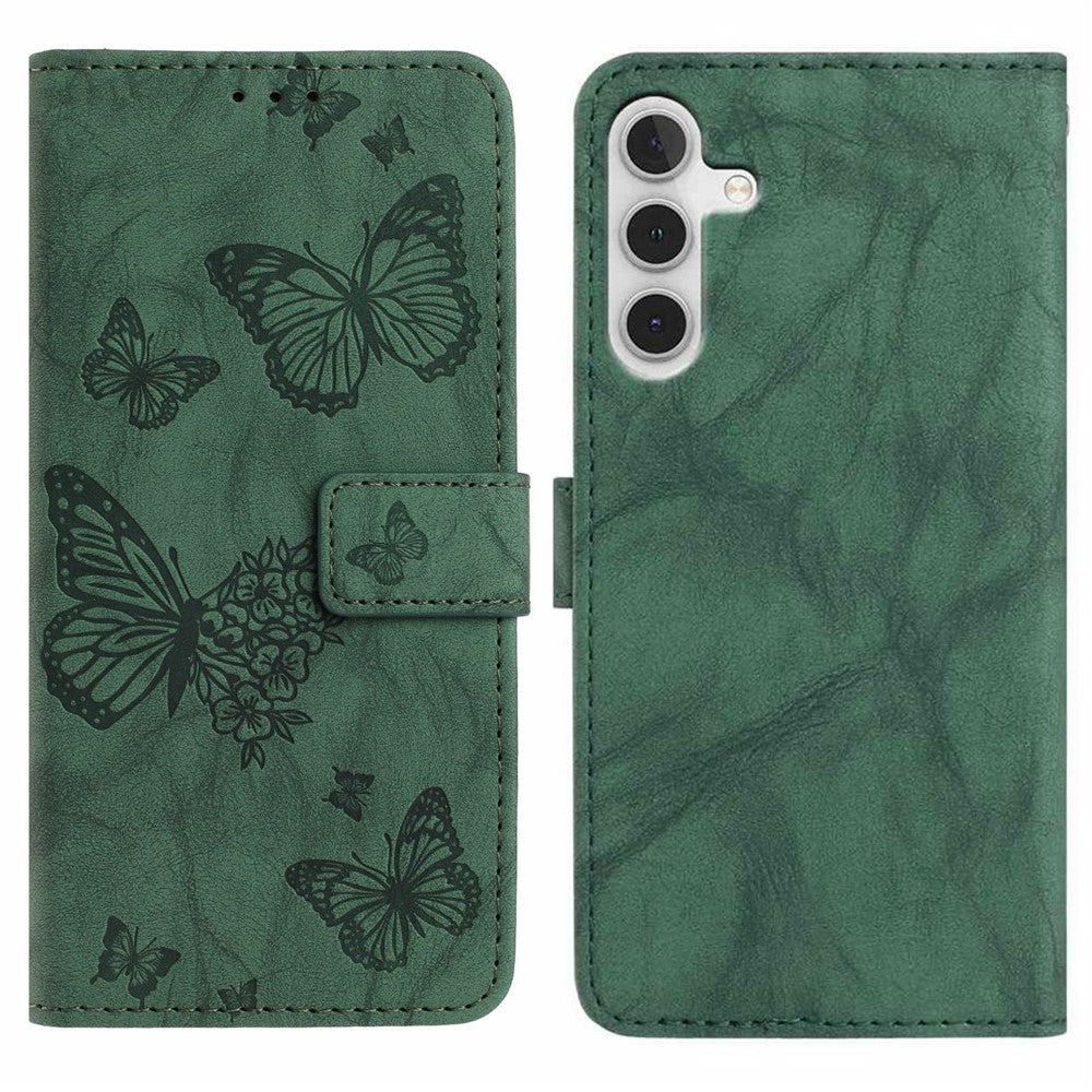 For Samsung Galaxy A16 5G  /  4G Leather Case Butterfly Flower Imprinted Wallet Stand Flip Phone Cover with Wrist Strap