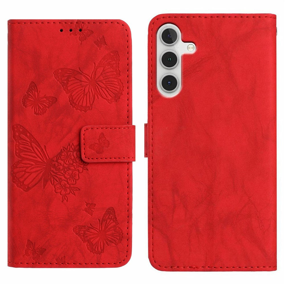 For Samsung Galaxy A16 5G  /  4G Leather Case Butterfly Flower Imprinted Wallet Stand Flip Phone Cover with Wrist Strap