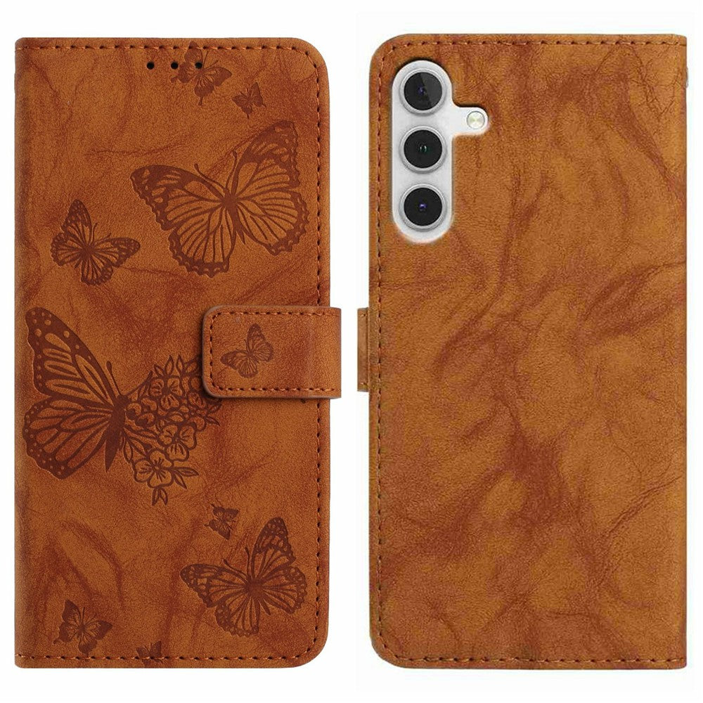 For Samsung Galaxy A16 5G  /  4G Leather Case Butterfly Flower Imprinted Wallet Stand Flip Phone Cover with Wrist Strap