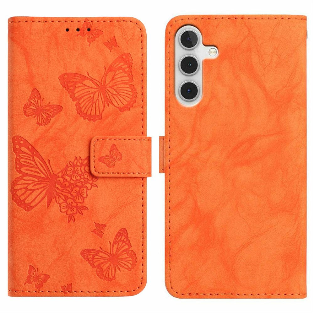 For Samsung Galaxy A16 5G  /  4G Leather Case Butterfly Flower Imprinted Wallet Stand Flip Phone Cover with Wrist Strap