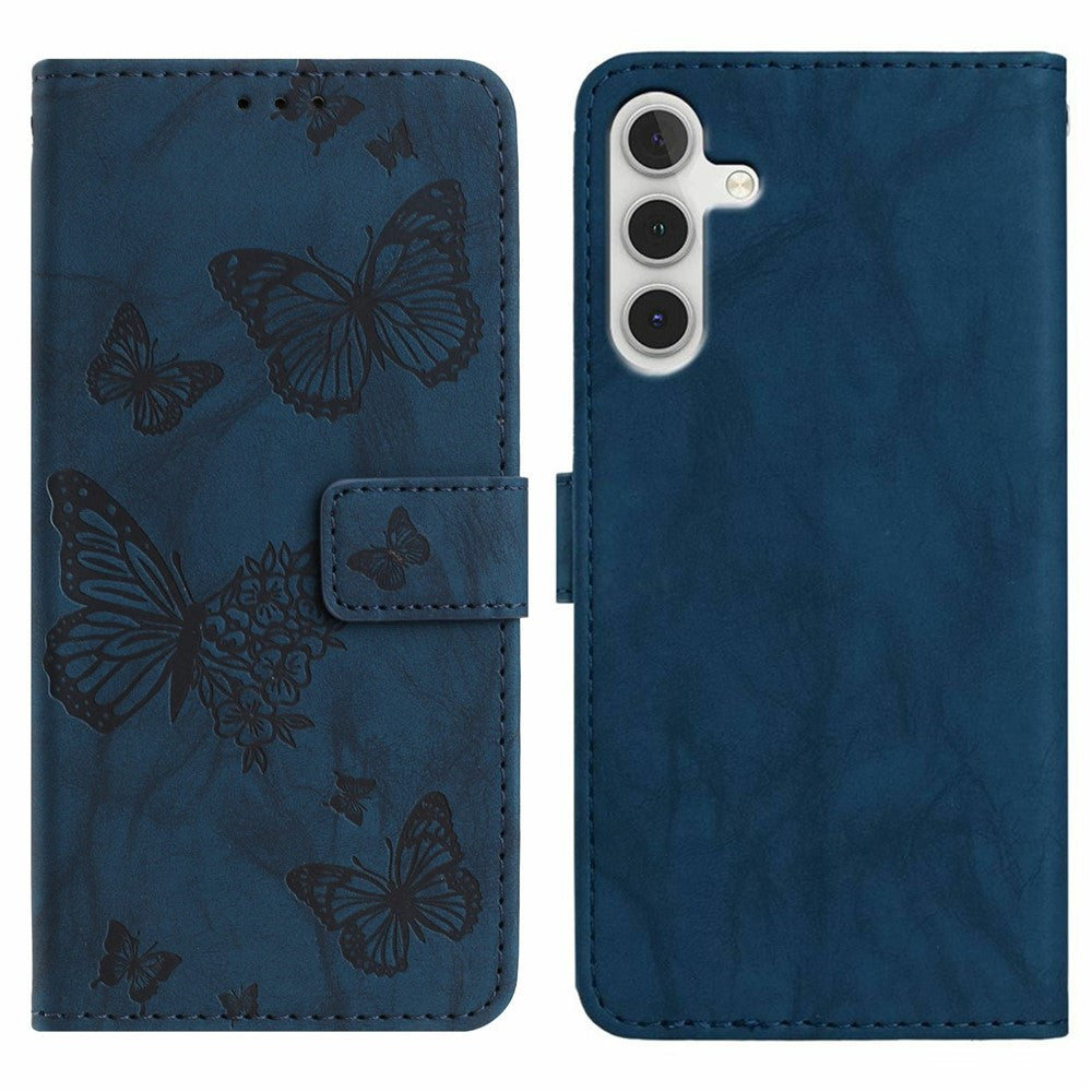 For Samsung Galaxy A16 5G  /  4G Leather Case Butterfly Flower Imprinted Wallet Stand Flip Phone Cover with Wrist Strap