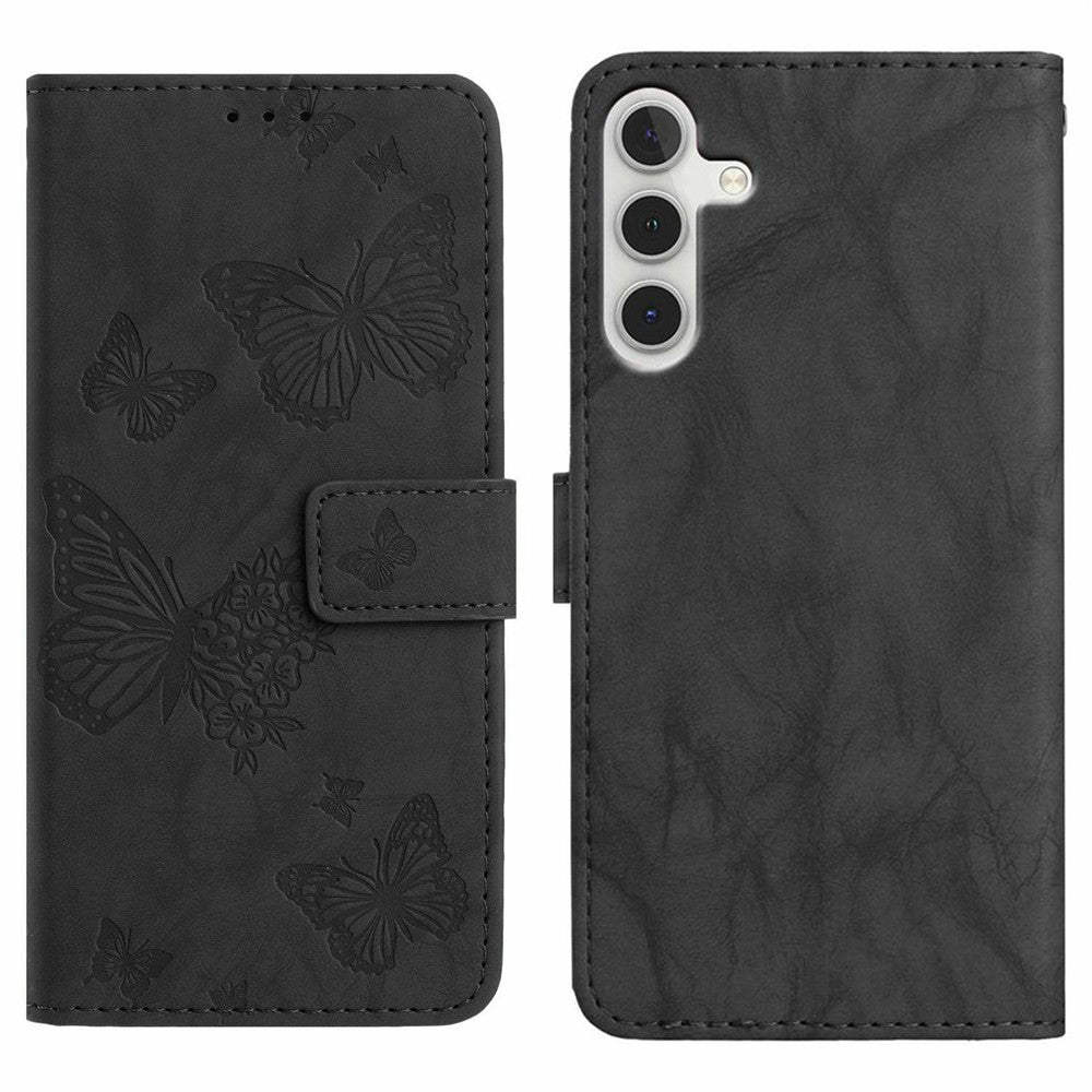 For Samsung Galaxy A16 5G  /  4G Leather Case Butterfly Flower Imprinted Wallet Stand Flip Phone Cover with Wrist Strap
