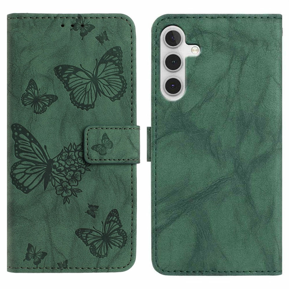 For Samsung Galaxy A36 5G Leather Case Butterfly Flower Imprinted Wallet Stand Flip Phone Cover with Wrist Strap