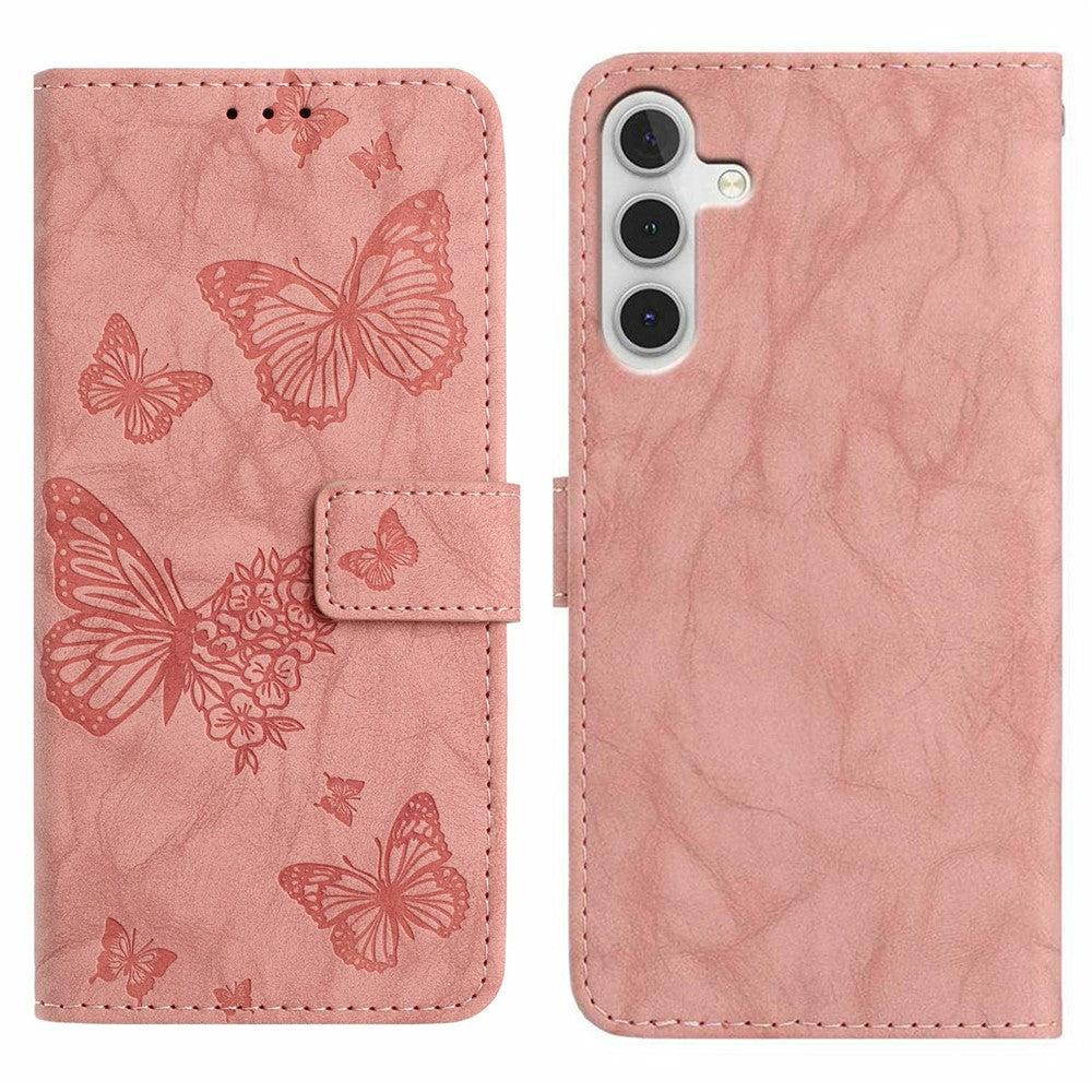 For Samsung Galaxy A36 5G Leather Case Butterfly Flower Imprinted Wallet Stand Flip Phone Cover with Wrist Strap