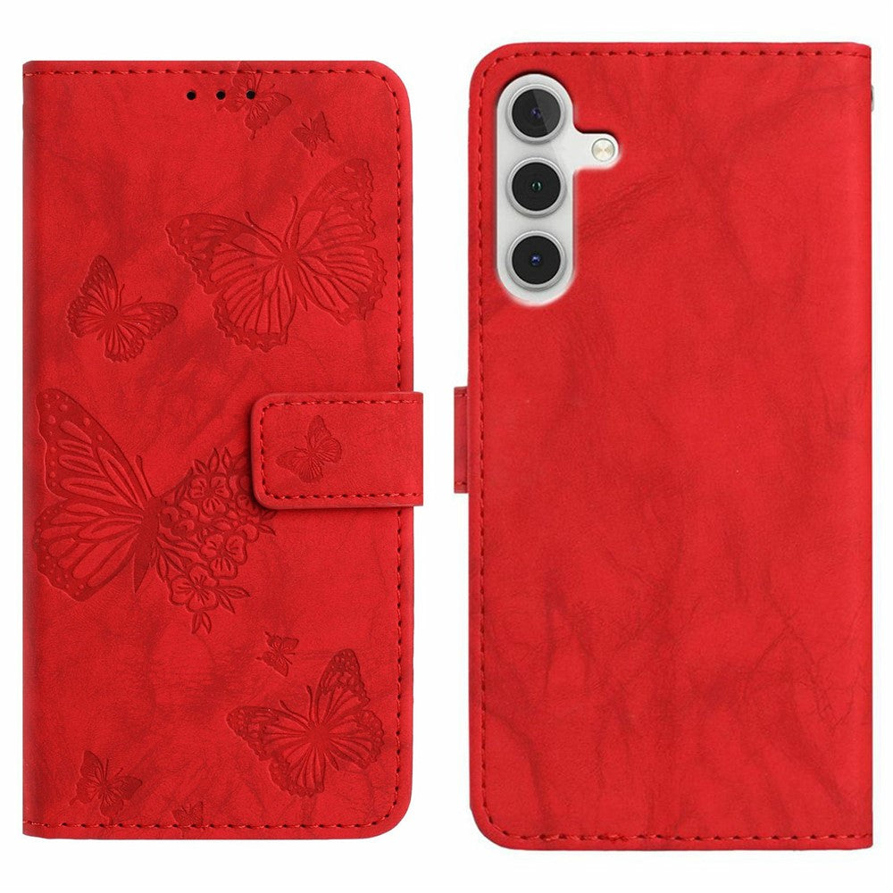 For Samsung Galaxy A36 5G Leather Case Butterfly Flower Imprinted Wallet Stand Flip Phone Cover with Wrist Strap