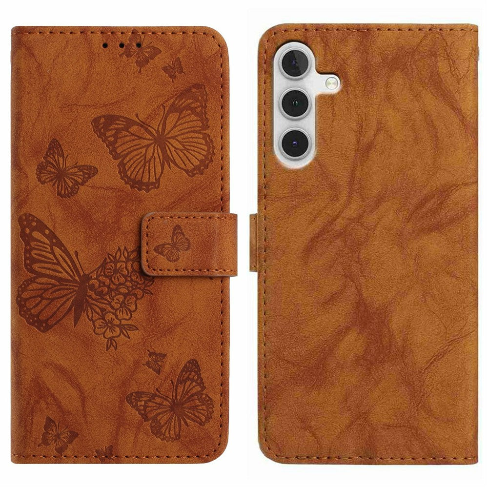 For Samsung Galaxy A36 5G Leather Case Butterfly Flower Imprinted Wallet Stand Flip Phone Cover with Wrist Strap