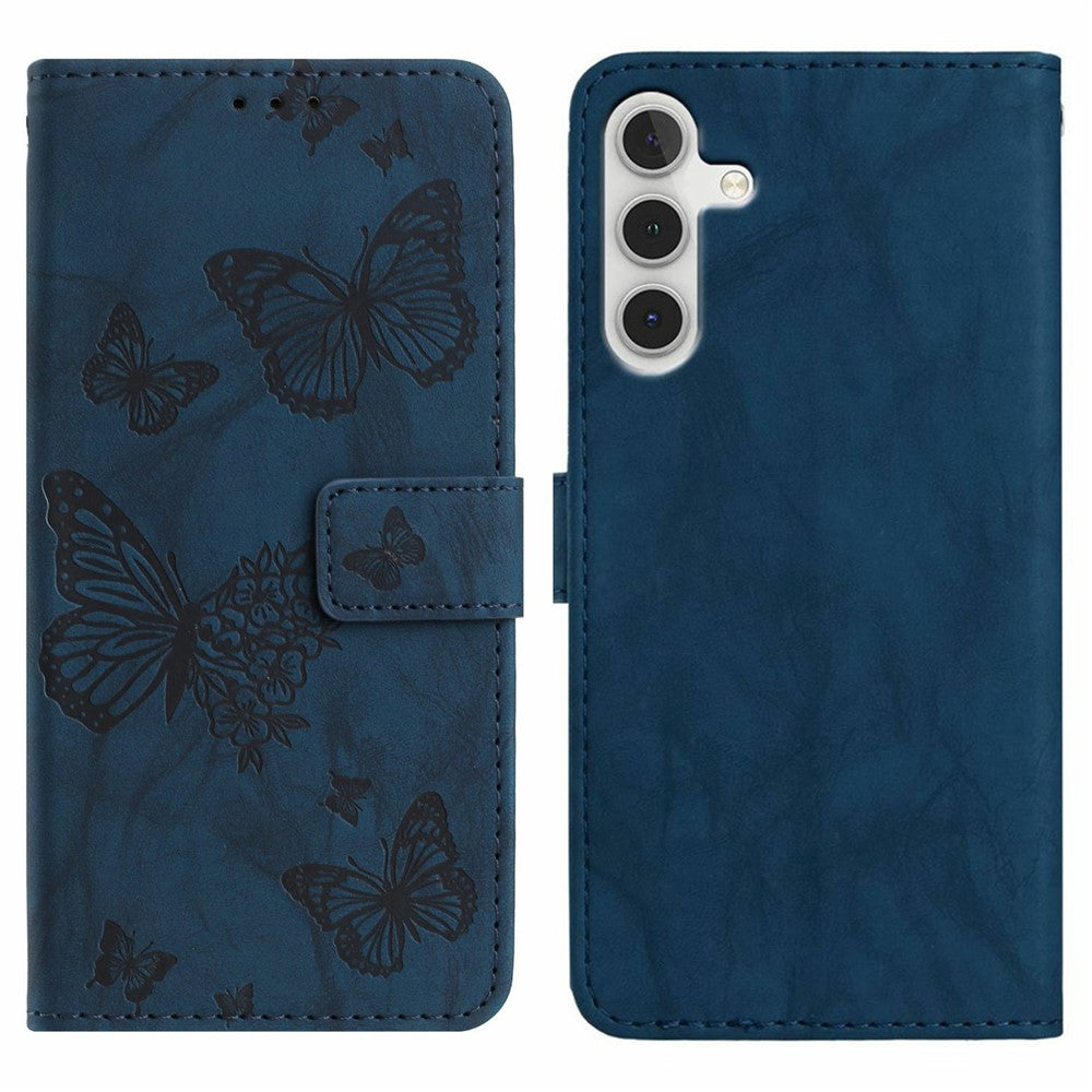 For Samsung Galaxy A36 5G Leather Case Butterfly Flower Imprinted Wallet Stand Flip Phone Cover with Wrist Strap
