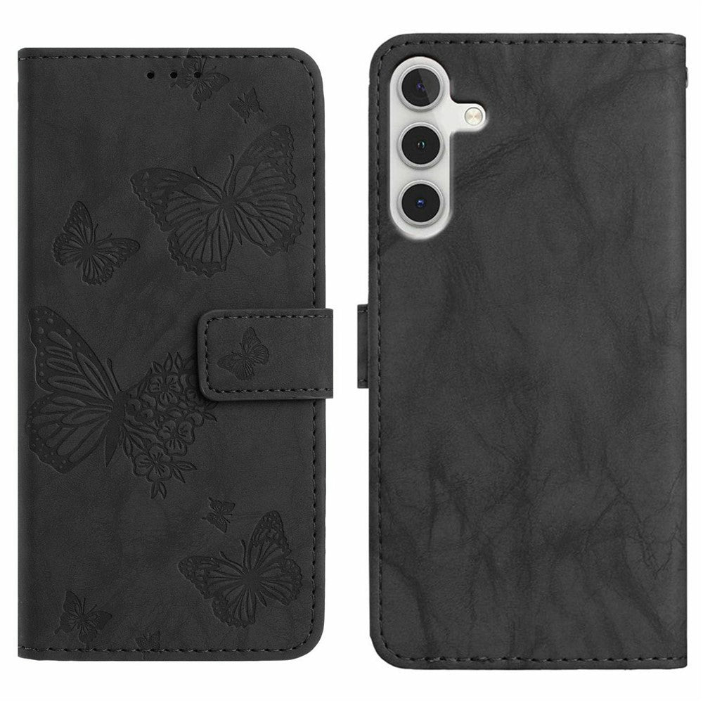 For Samsung Galaxy A36 5G Leather Case Butterfly Flower Imprinted Wallet Stand Flip Phone Cover with Wrist Strap