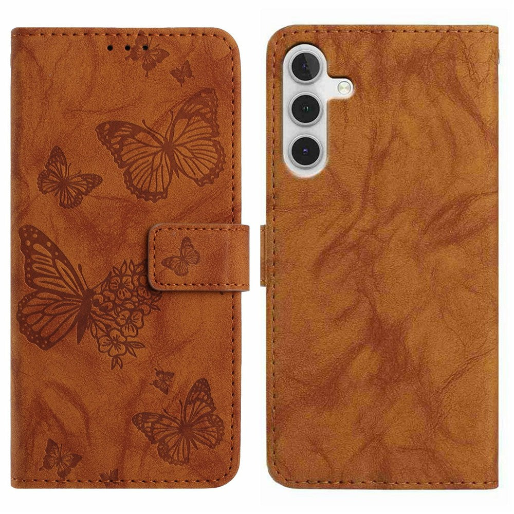 For Samsung Galaxy A56 5G Leather Case Butterfly Flower Imprinted Wallet Stand Flip Phone Cover with Wrist Strap