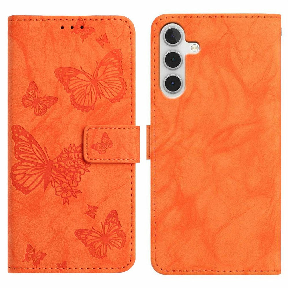 For Samsung Galaxy A56 5G Leather Case Butterfly Flower Imprinted Wallet Stand Flip Phone Cover with Wrist Strap