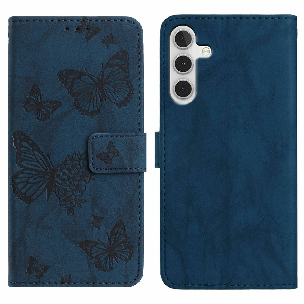 For Samsung Galaxy A56 5G Leather Case Butterfly Flower Imprinted Wallet Stand Flip Phone Cover with Wrist Strap