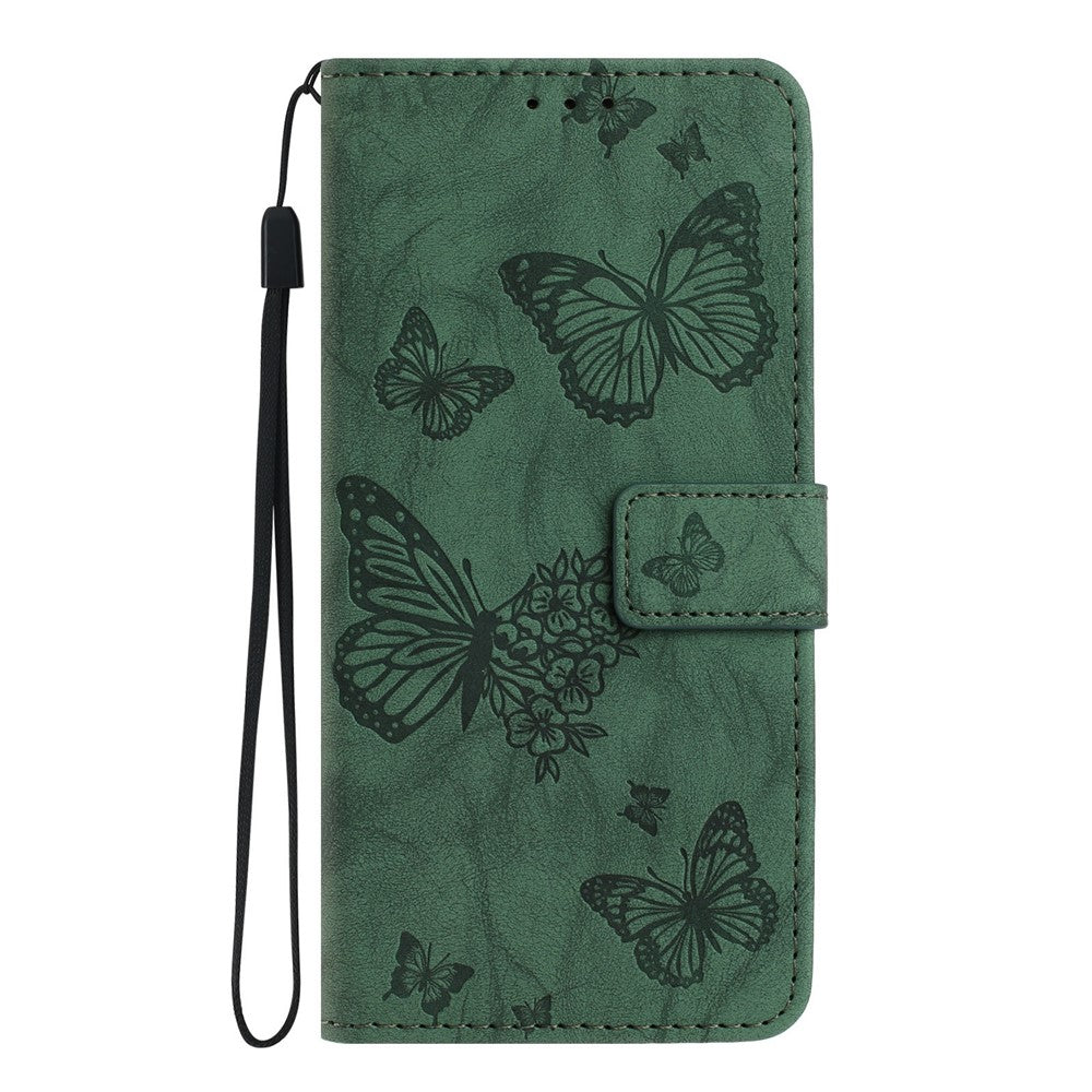 For Samsung Galaxy A17 5G  /  4G Leather Case Butterfly Flower Imprinted Wallet Stand Flip Phone Cover with Wrist Strap