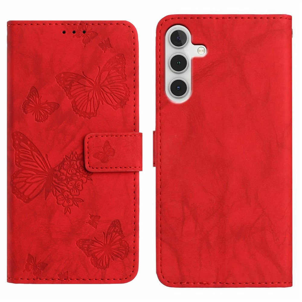 For Samsung Galaxy A17 5G  /  4G Leather Case Butterfly Flower Imprinted Wallet Stand Flip Phone Cover with Wrist Strap