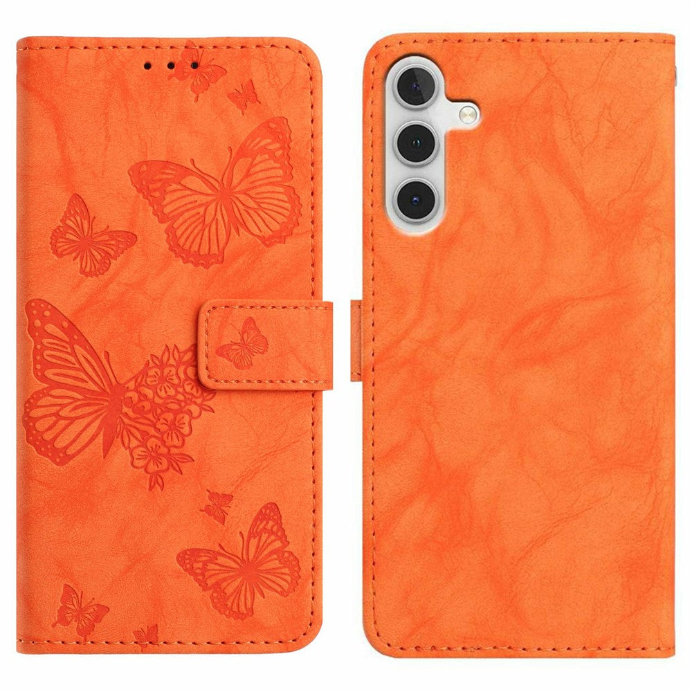 For Samsung Galaxy A17 5G  /  4G Leather Case Butterfly Flower Imprinted Wallet Stand Flip Phone Cover with Wrist Strap