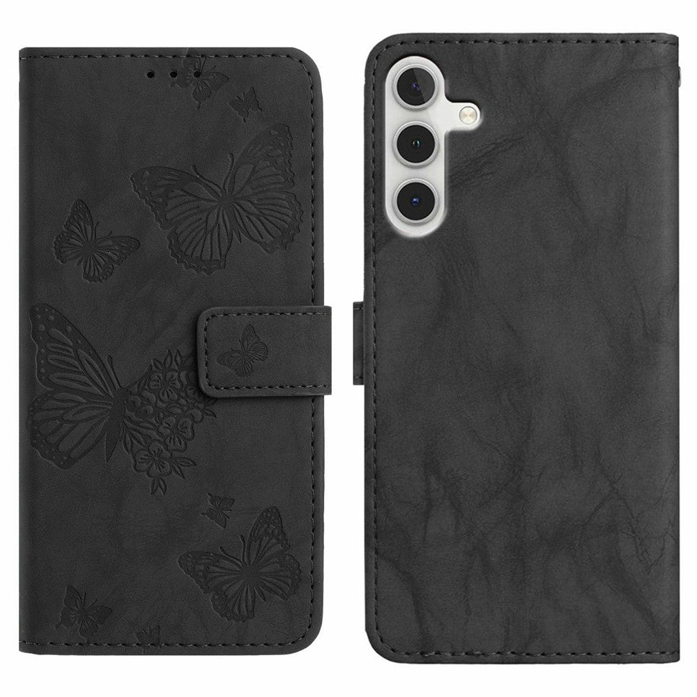 Funda de piel para Samsung Galaxy A17 5G/4G con estampado de mariposa y flor, tipo cartera, con soporte y correa de muñeca.