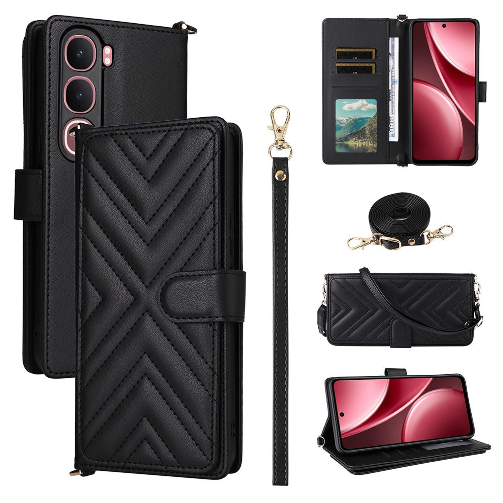 For vivo Y31 5G / Y21d Leather Case Stand Wallet Phone Cover with Shoulder  /  Wrist Strap