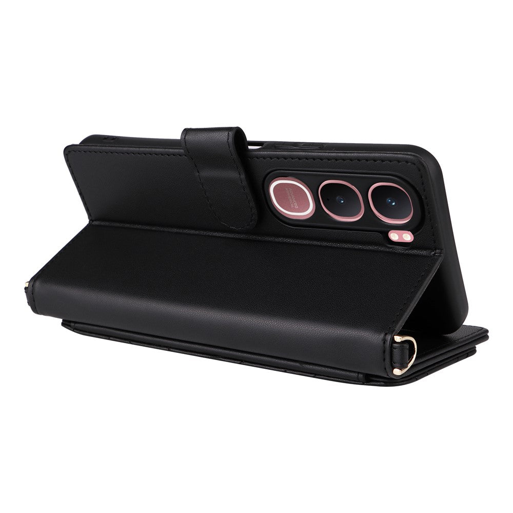 For vivo Y31 5G / Y21d Leather Case Stand Wallet Phone Cover with Shoulder  /  Wrist Strap