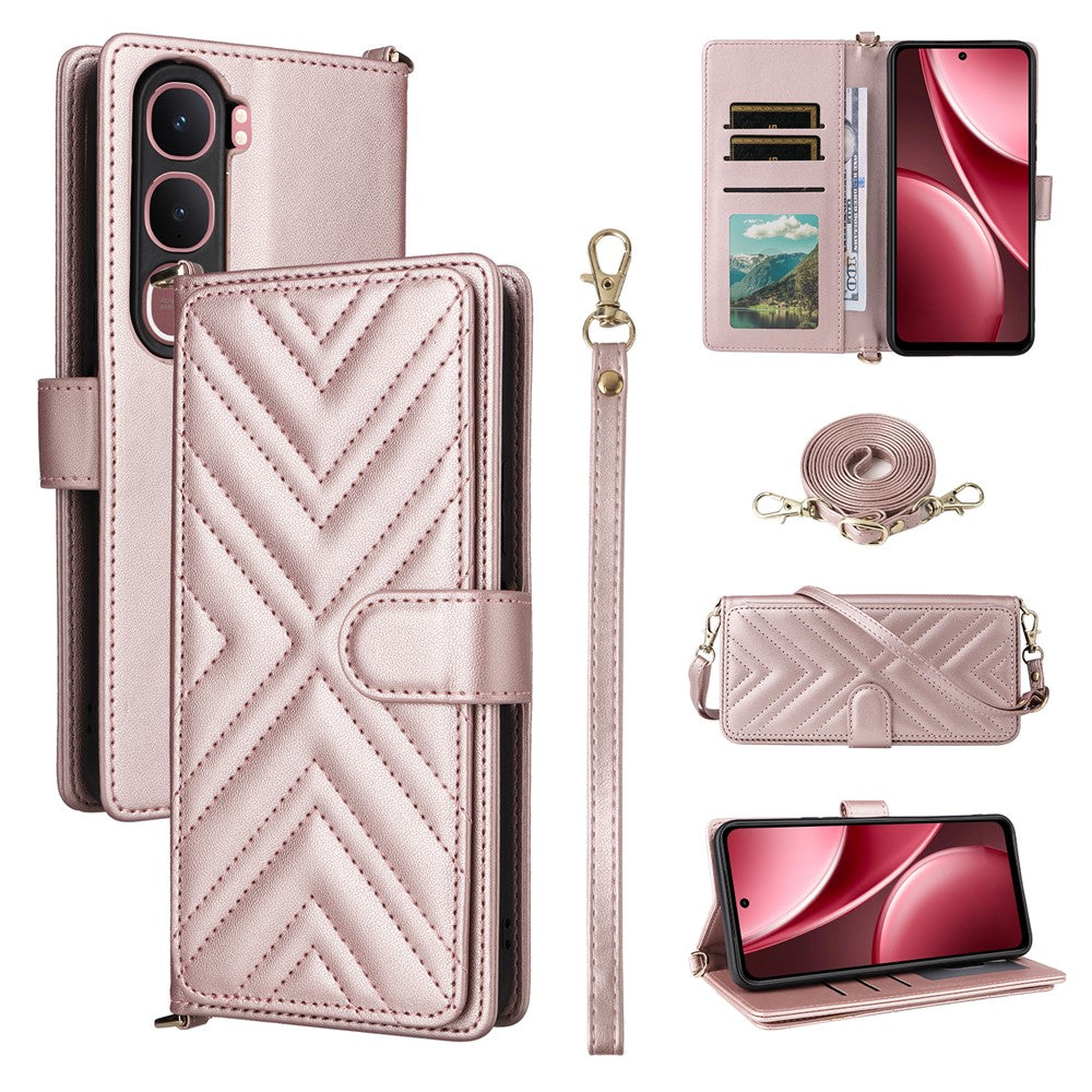 For vivo Y31 5G / Y21d Leather Case Stand Wallet Phone Cover with Shoulder  /  Wrist Strap