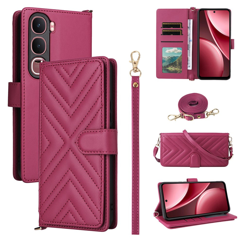 For vivo Y31 5G / Y21d Leather Case Stand Wallet Phone Cover with Shoulder  /  Wrist Strap