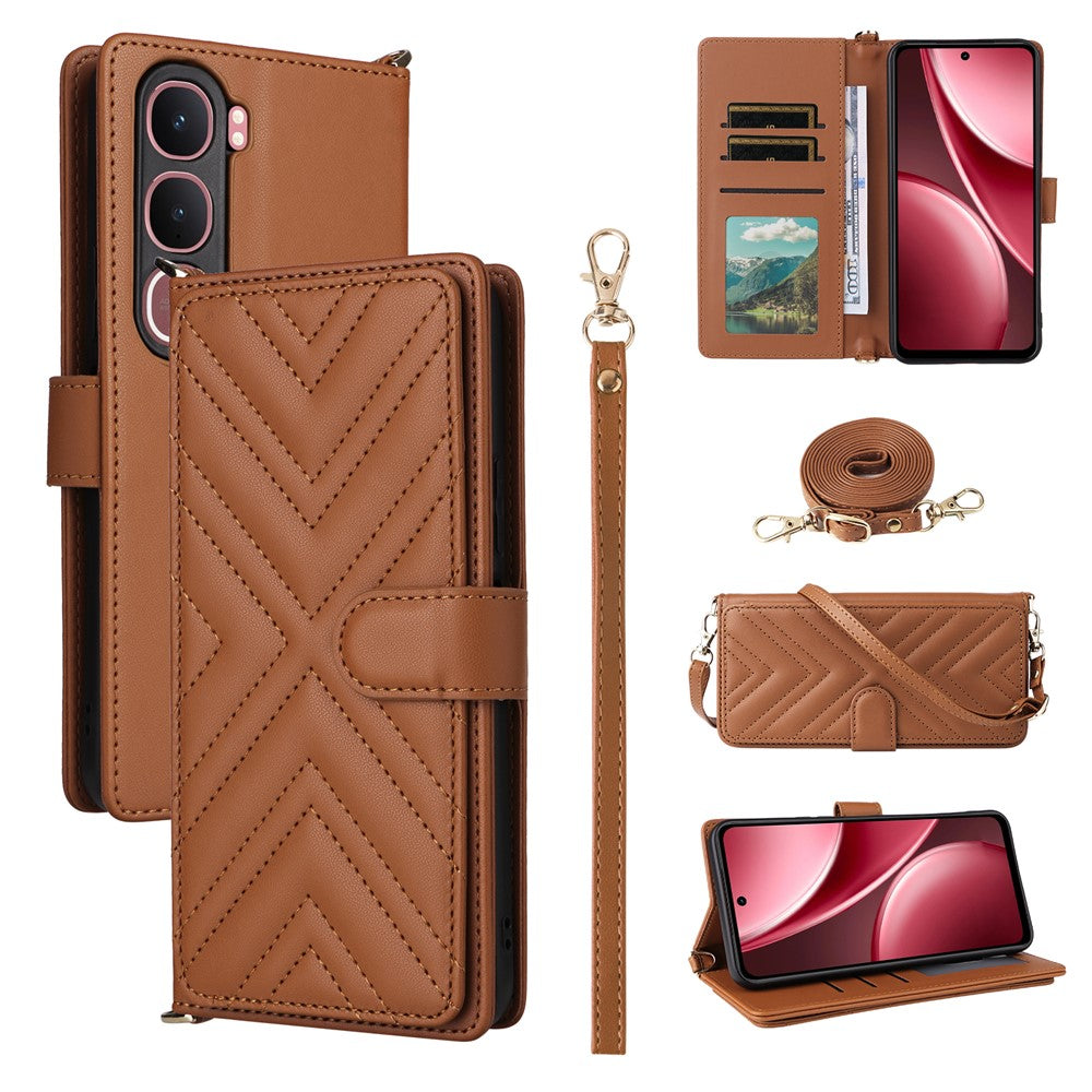 For vivo Y31 5G / Y21d Leather Case Stand Wallet Phone Cover with Shoulder  /  Wrist Strap