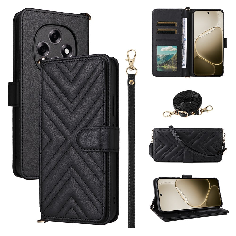 For Oppo F31 Pro 5G / A6 Pro 5G (China) Leather Case Stand Wallet Phone Cover with Shoulder / Wrist Strap