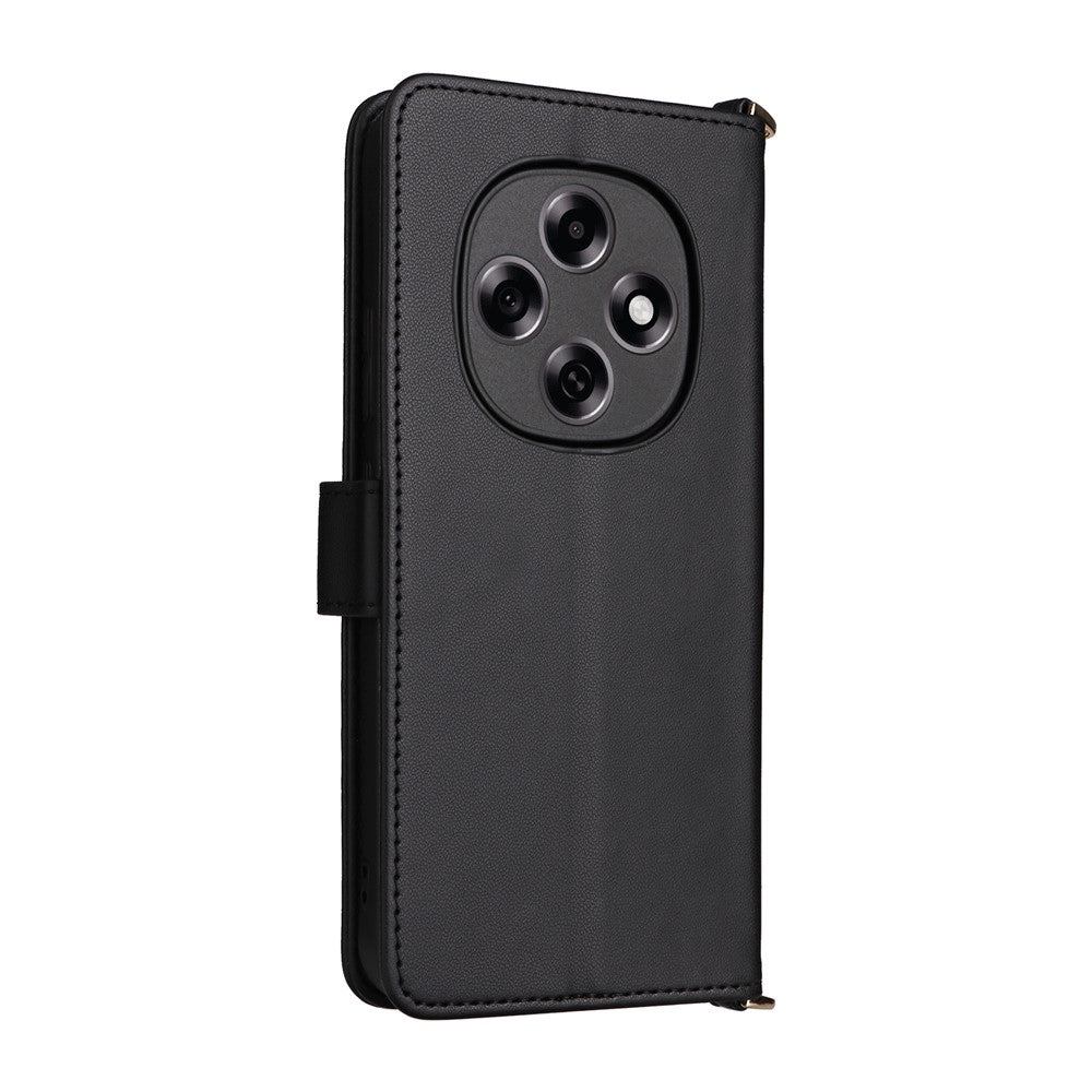 For Oppo F31 Pro 5G / A6 Pro 5G (China) Leather Case Stand Wallet Phone Cover with Shoulder / Wrist Strap