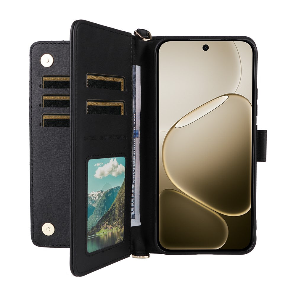 For Oppo F31 Pro 5G / A6 Pro 5G (China) Leather Case Stand Wallet Phone Cover with Shoulder / Wrist Strap
