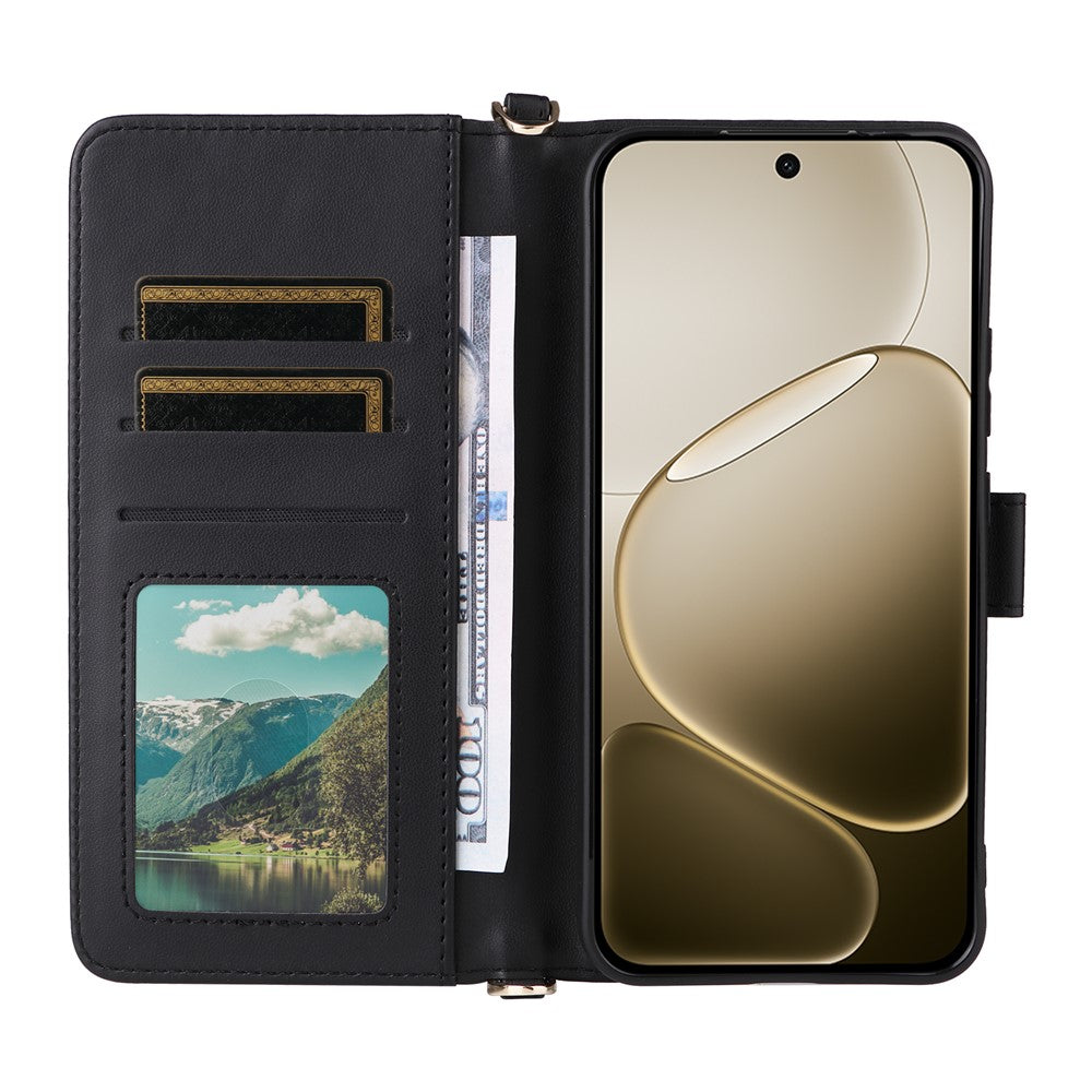 For Oppo F31 Pro 5G / A6 Pro 5G (China) Leather Case Stand Wallet Phone Cover with Shoulder / Wrist Strap