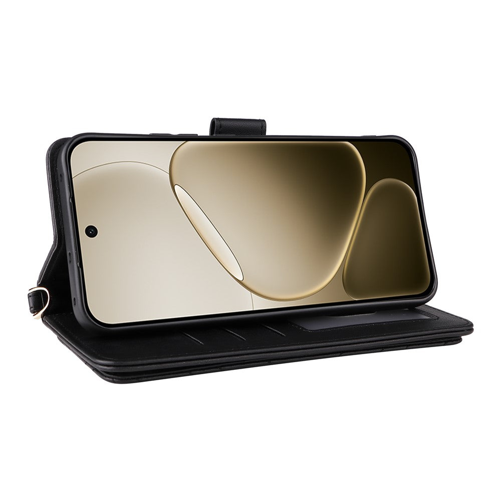 For Oppo F31 Pro 5G / A6 Pro 5G (China) Leather Case Stand Wallet Phone Cover with Shoulder / Wrist Strap